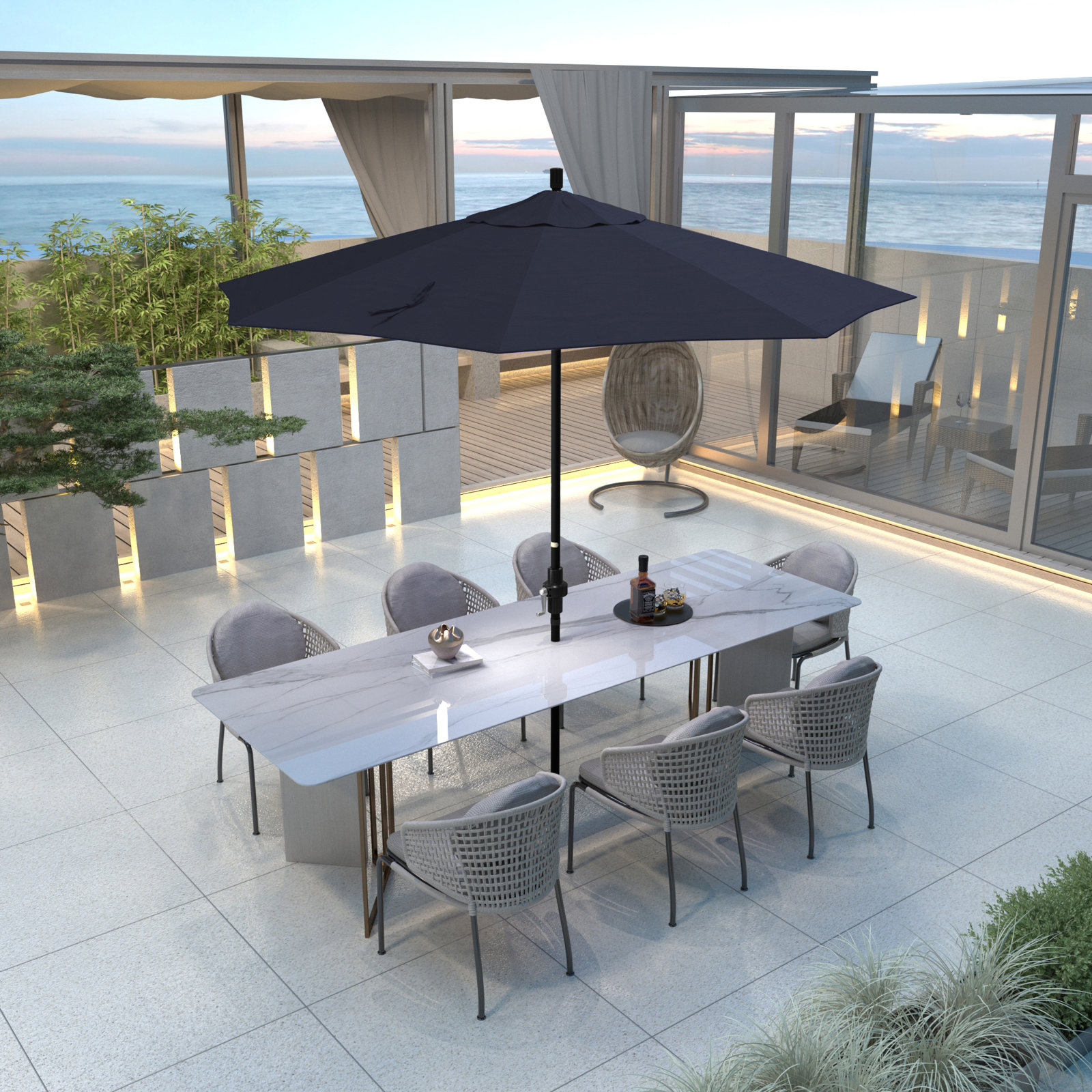 Savi 9' Umbrella, Navy Blue Performance Canvas
