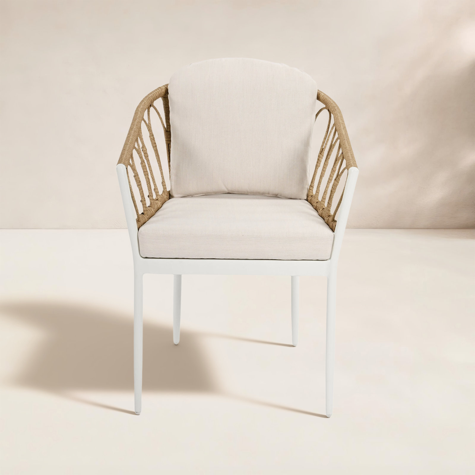 Silvie 4-Pack Wicker Patio Dining Chairs With Beige Cushions