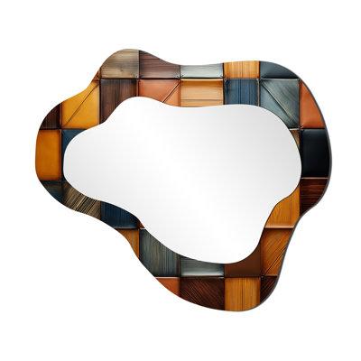 Geometric harmony abstract brown tiles II - Boho Mosaic Asymmetrical Large Wall Mirror, Bohemian Cloud Unique Mirror, Printed Metal Art