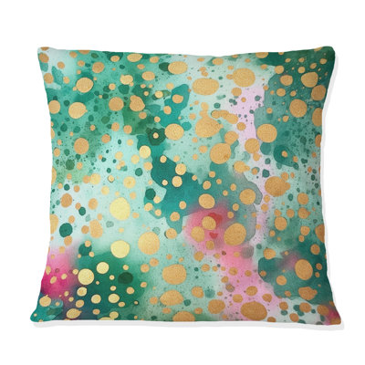 Coussin décoratif à imprimé géométrique abstrait «Green and Gold»