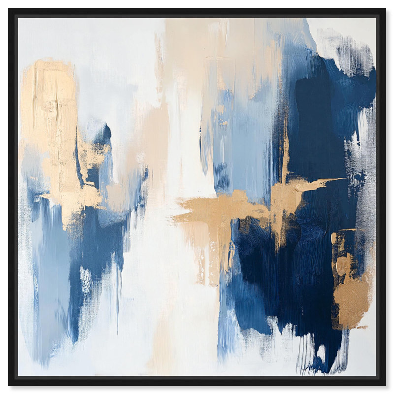 Tranquil Blue Profondeurs II, toile abstraite contemporaine par Art Remedy, H 17 po x l 17 po, Cadre flottant noir