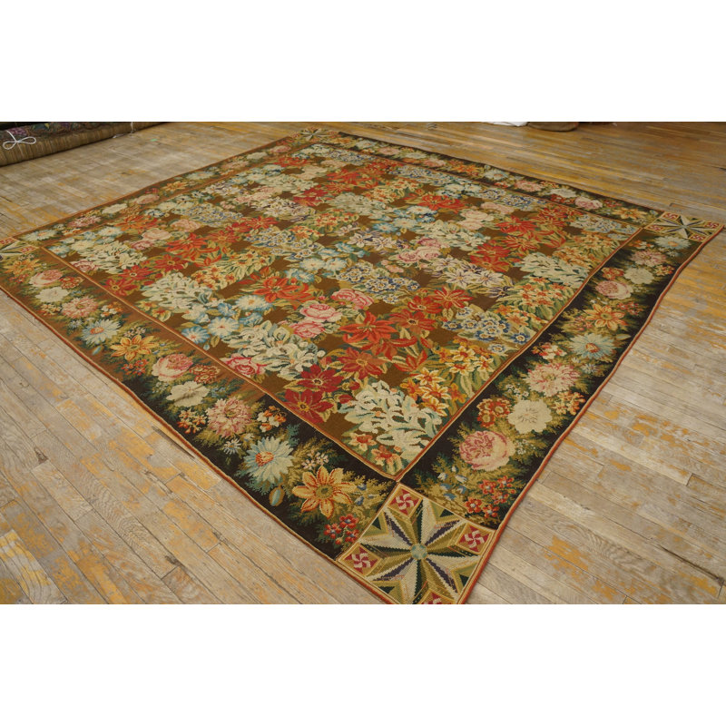 Antique Allover Floral Flat Weave Rug