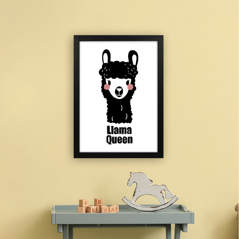 Llama by Miniofmine - Print, 46cm H x 34cm W x 3cm D, Brown Framed