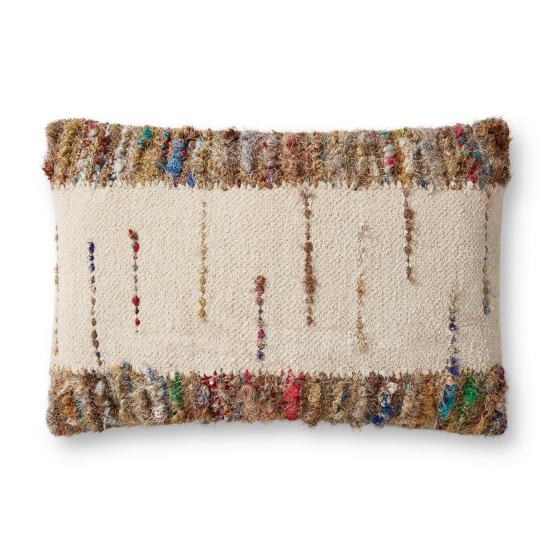 Ivory and Multicolor Handwoven Lumbar Pillow Cover 16" x 26"