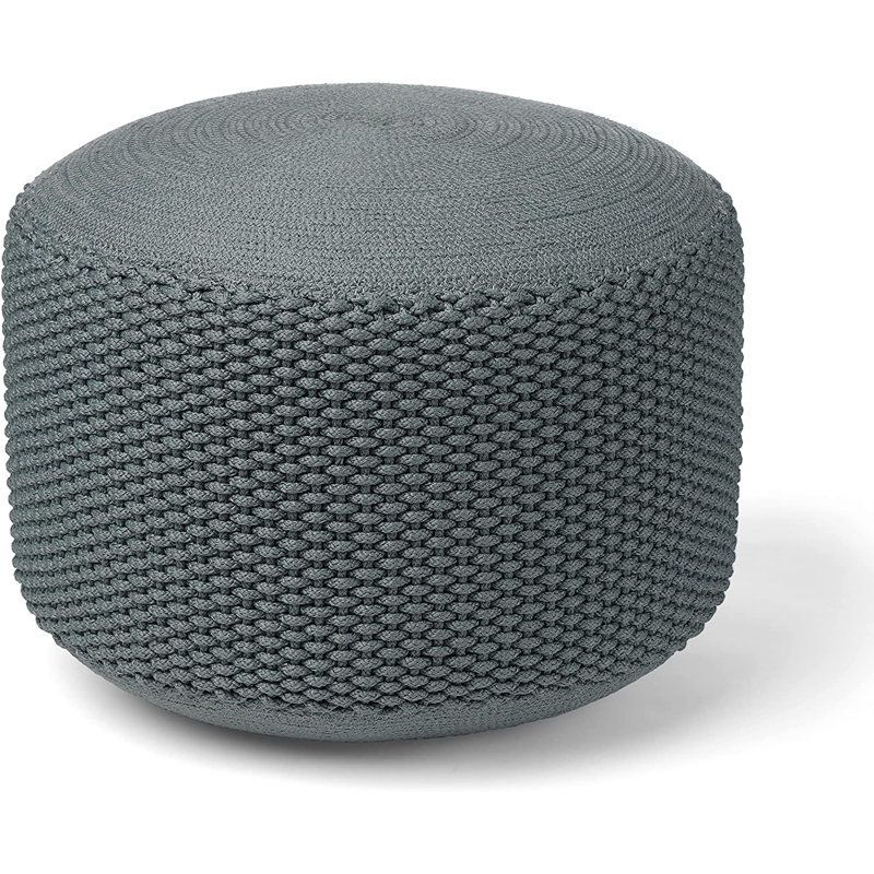 Upholstered Pouf, Gray Cotton Blend