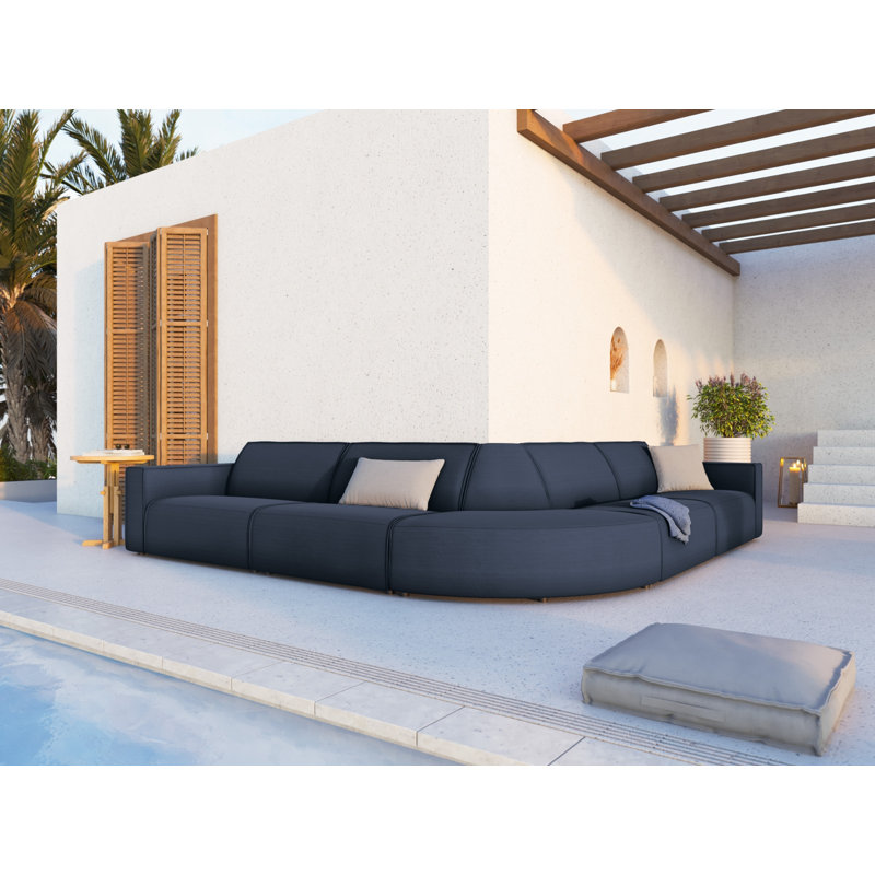 304cm Wide Wood Patio Sectional with Cushions, Dark Blue