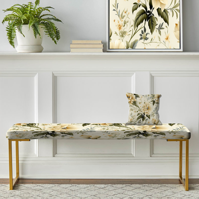 Minimalist Simplicity Victorian Pattern I - Floral Upholstered Gold Bench