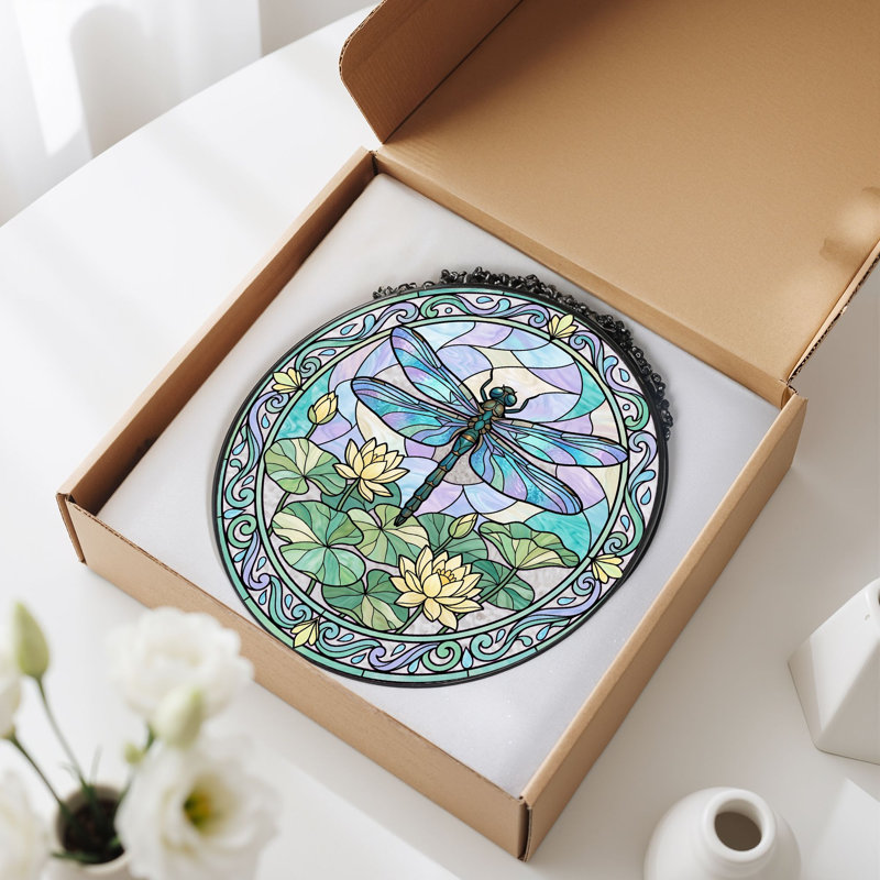 Vitrail Dragonfly Lotus, 7.8"H