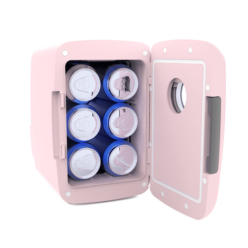 Frigidaire 4L Mini Fridge Cooler with Bluetooth Speaker, Holds up to 6 Cans, Portable Thermoelectric Skincare & Beverage Cooler for Car, Office, Bedroom, Dorm Room, Pink