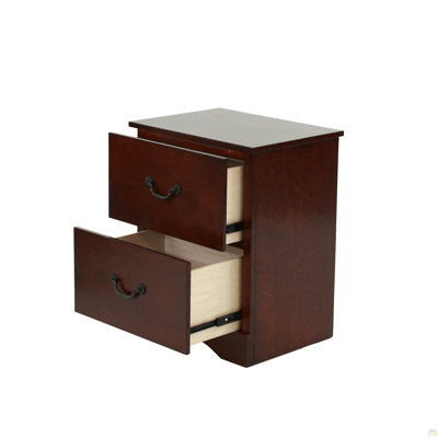 2 Drawers Pine Wood Nightstand, Cherry