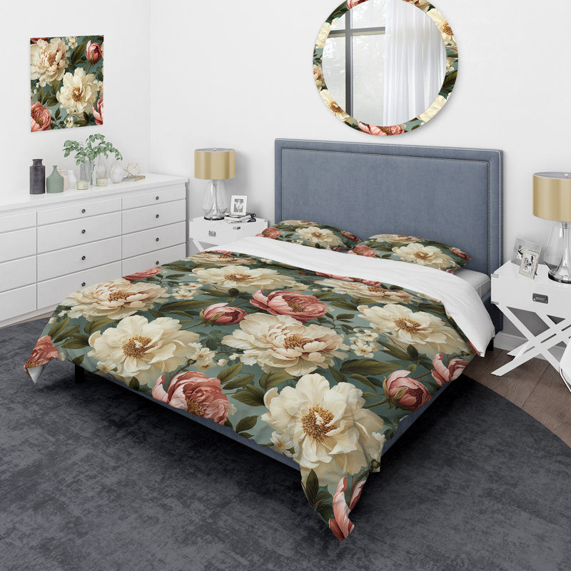 Ensemble de housse de couette Antique Pivoines, Housse de couette pour très grand lit et 2 très