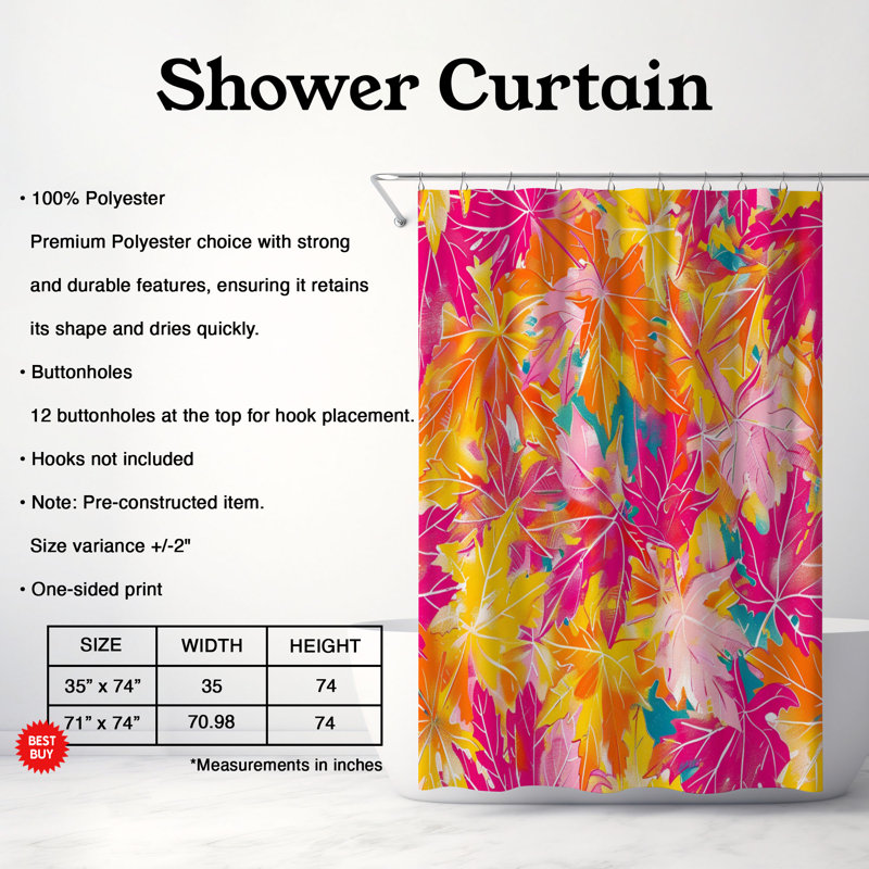 Rideau de douche standard 1 pièce Bold Leaf Designs, H 74 po x l 71 po