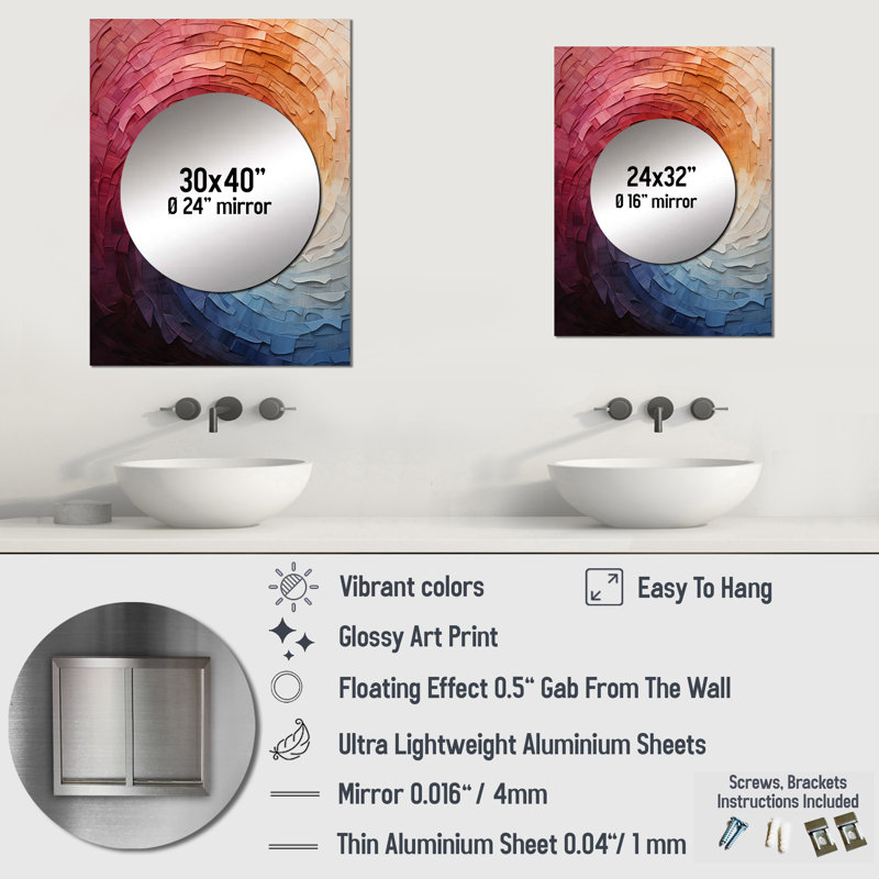 Colorful Rainbow Wave I - miroir mural unique en arc-en-ciel, miroir traditionnel, impression sur métal, 32 po x 24 po