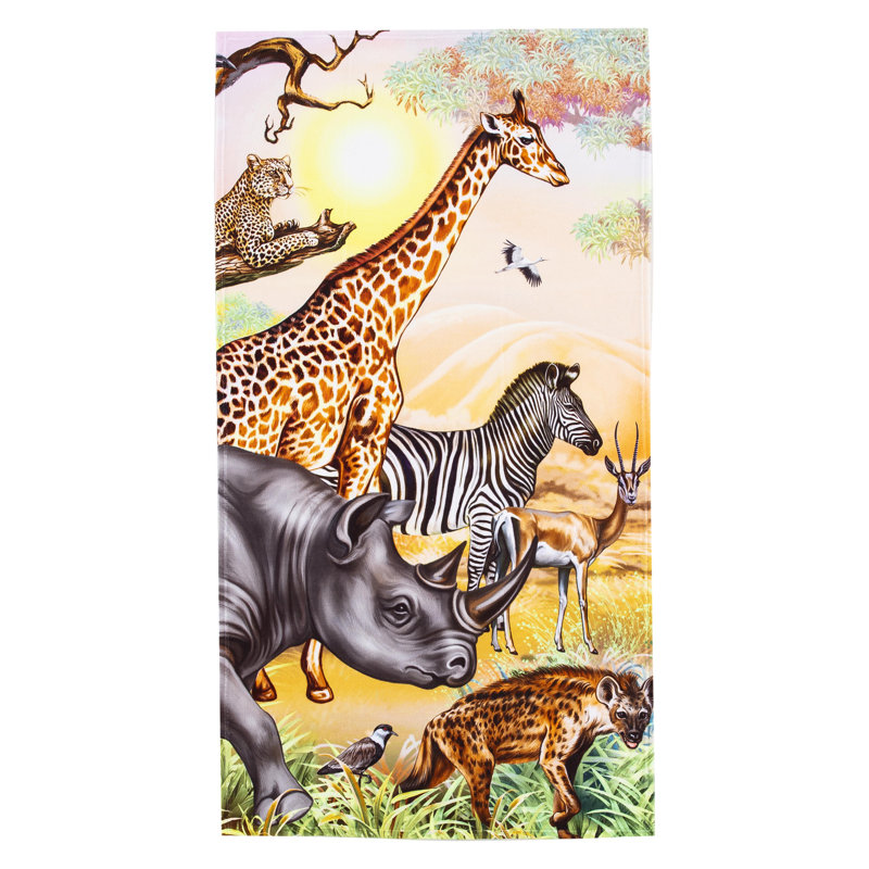 Giraffe Rhino Zebra and Safari Animals Beach Towel, 30 x 60 inches