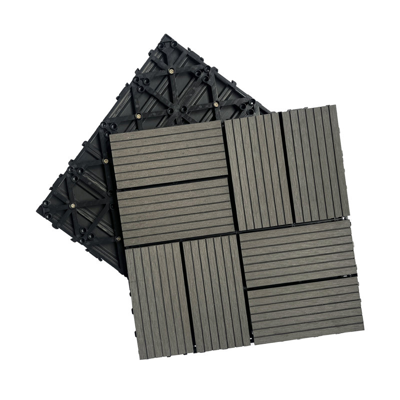 11.8'' L X 11.8'' W Wood-Plastic Composite Interlocking Deck Tile (Set Of 20), Dark Grey