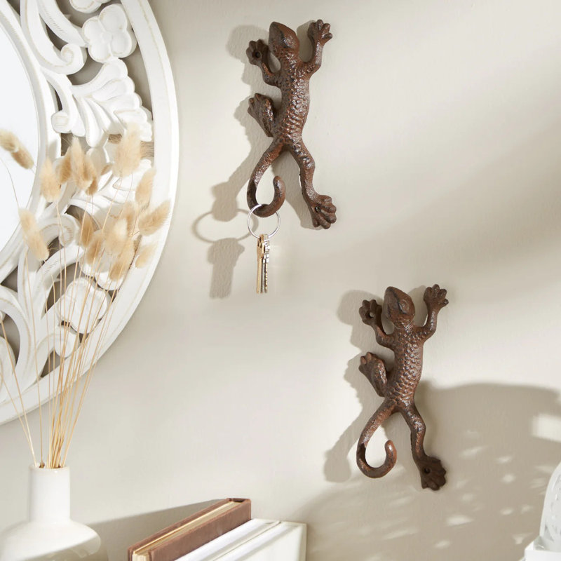 Cast Iron Lizard Wall Hooks Set of 2 | Rustic Hangers
