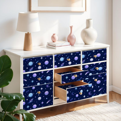 Papier peint auto-adhésif pour enfants, ciel étoilé, étoiles scintillantes, bleu foncé, espace auto-adhésif et amovible 17,7 po x 118 po (45 x 300 cm)