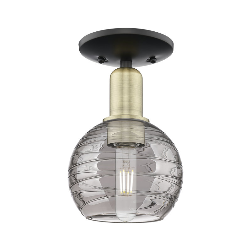 Athens Deco Swirl 1 Light Semi-Flush Mount, Antique Brass/Matte Black