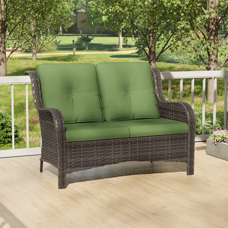Anahit Outdoor Wicker Loveseat with Cushions, Green