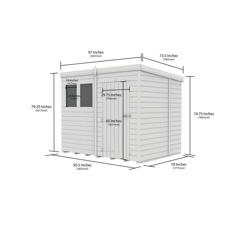 Total Sheds 8ft x 6ft Composite Pent Garden Shed - Single Door - With Windows - EPDM Rubber Roof - UK Manufactured