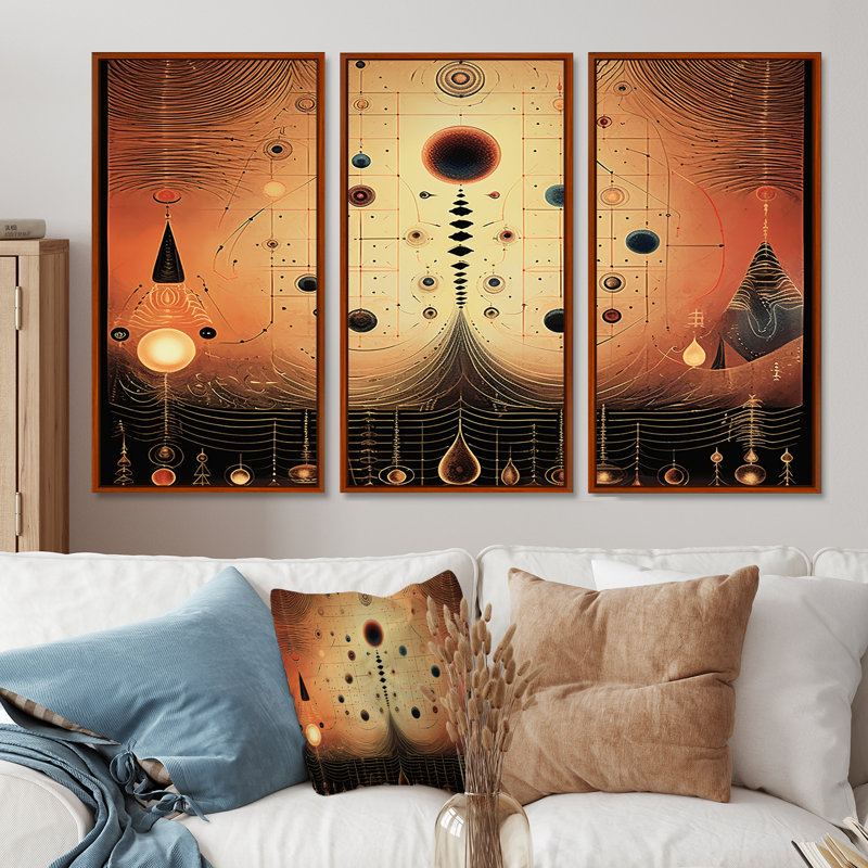 Costan - Ensemble d'art mural paysage abstrait, Cadre flottant brun, H 32 po x l 48 po x P 1 po