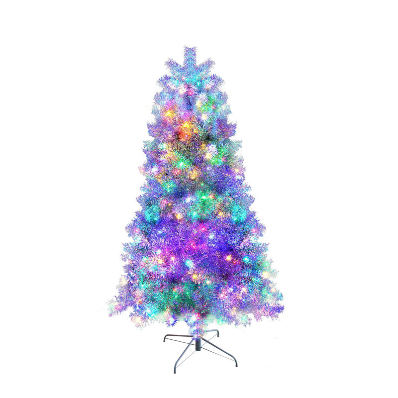 Arbre de Noël artificiel illuminé 6 pi avec arbre en métal articulé avec support en métal, 800 branches, 300 lumières DEL, 11 modes d'éclairage, arbre de décoration des Fêtes pour l'intérieur et l'extérieur