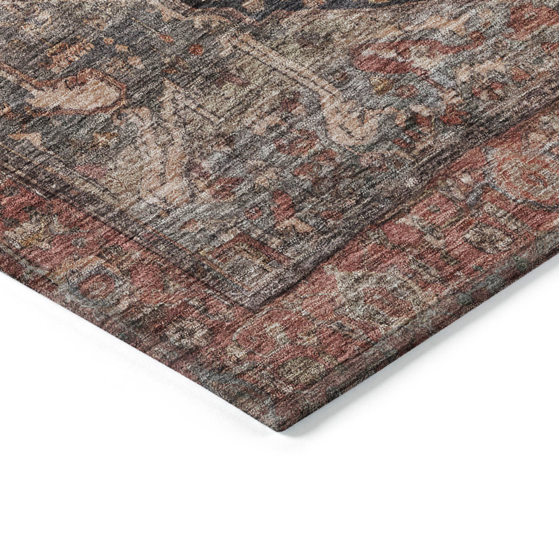 Machine Washable Indoor/Outdoor Claudian ACN1240 Charcoal Rug, Rectangle 3' x 5'