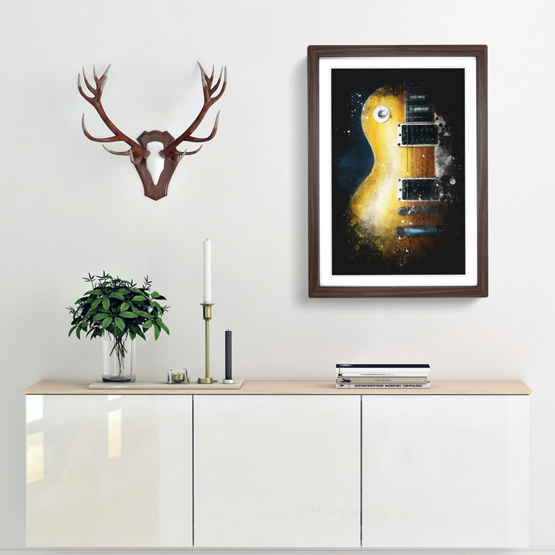 'Aged Electric Guitar' - Picture Frame Graphic Art Print, 45cm H x 33cm W x 2cm D, Walnut Framed