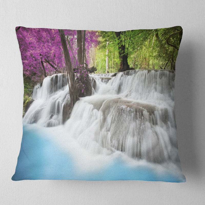 Erawan Waterfall - Landscape Printed Throw Pillow, 16" x 16", Square