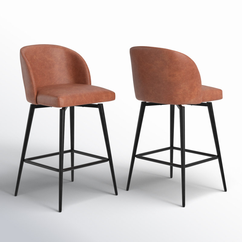 Benedit Swivel Counter & Bar Stool, Counter Stool (27" Seat Height), Orange Faux Leather
