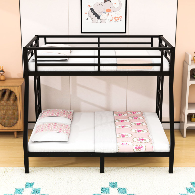 Twin-Over-Full Metal Bunk Bed With Ladders And Guardrails, Twin Over Full, Black