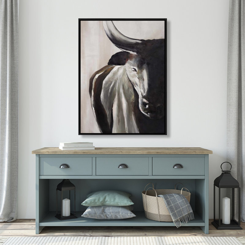Bull Head Front View Print On Canvas