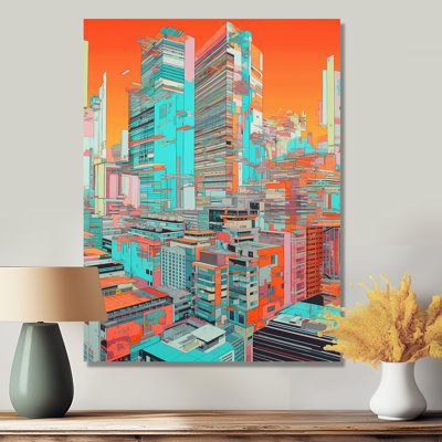 Gratte-ciel urbain de la ville de Futur, coucher de soleil urbain, salon d'art mural de Tokyo