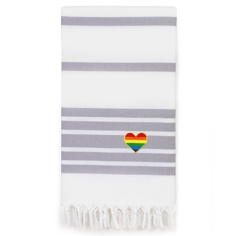  Serviette de plage turque en coton, Gris / blanc