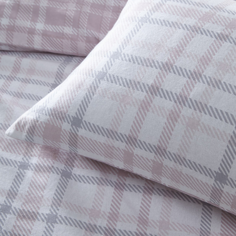 Raffael Flannel Chequered Duvet Cover Set with Pillowcases, Single - 1 Standard Pillowcase, Blush Pink