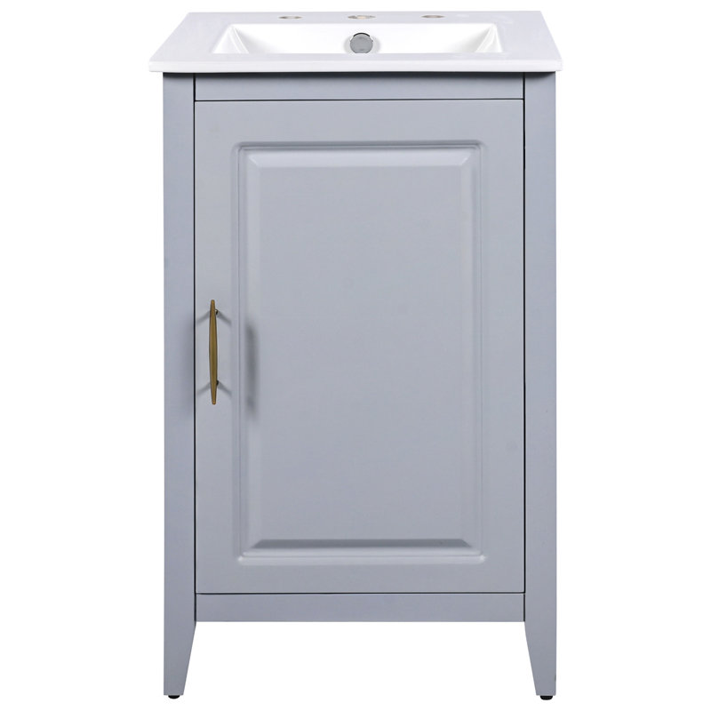 Meuble-lavabo de 20,3 po avec lavabo, tiroir fonctionnel, tablette de porte, porte à fermeture en douceur, Gris