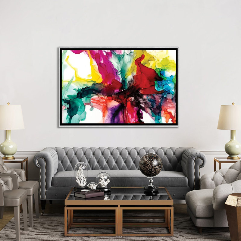 « Jeweltone Prism I » par Jennifer Goldberger-impression, Toile avec cadre argenté, H 40 po x l 60 po x 1,5 po