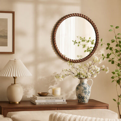 Miroir mural rond 28,3 x 28,3 po avec cadre en bois de pin