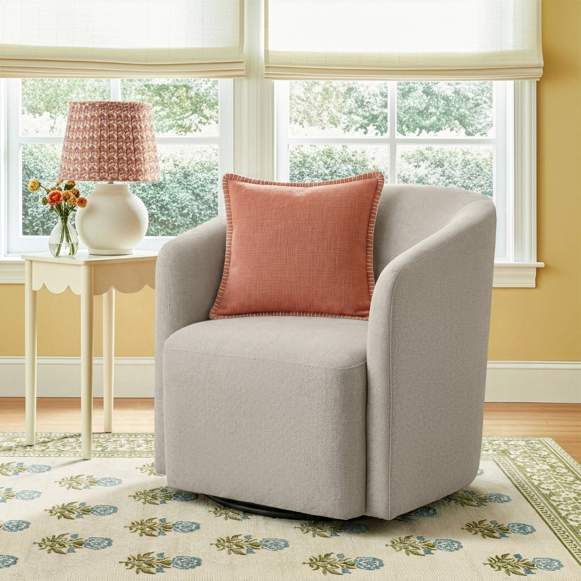 Arlo Swivel Barrel Chair, Beige Polyester Blend