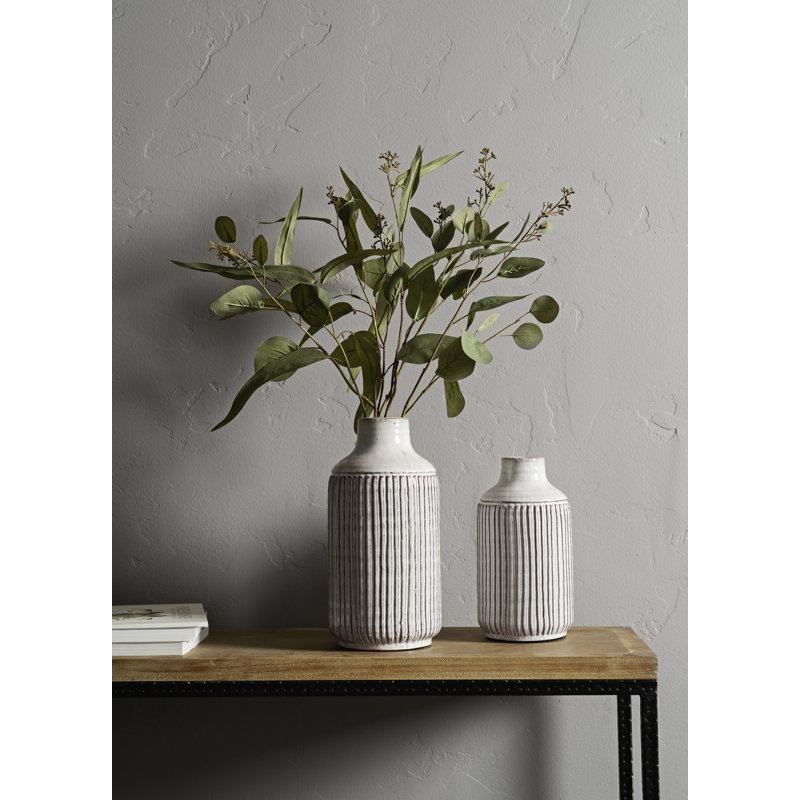 Aylie Terracotta Table Vase, 10" H x 5.5" W x 5.5" D, White