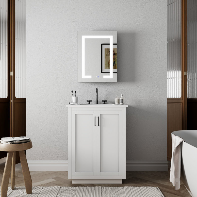 Pharmacie à DEL H 26 po avec miroir et tablettes réglables, H 26 po x l 20 po x P 5,25 po, Droite