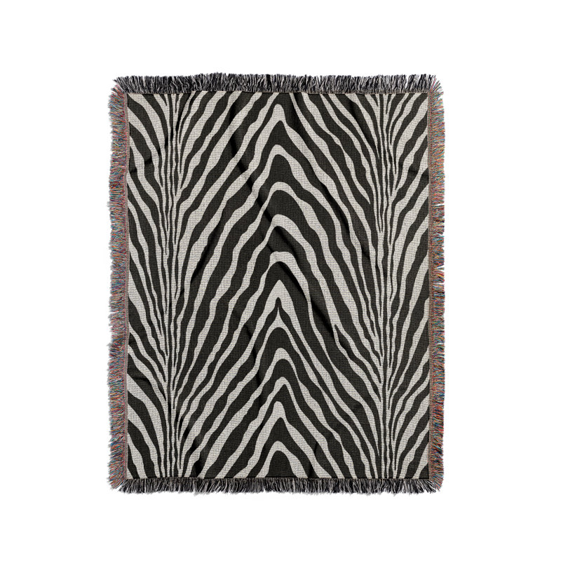 Zoe Animal Print Cotton Blend Blanket Throw - Black, 70" L x 50" W