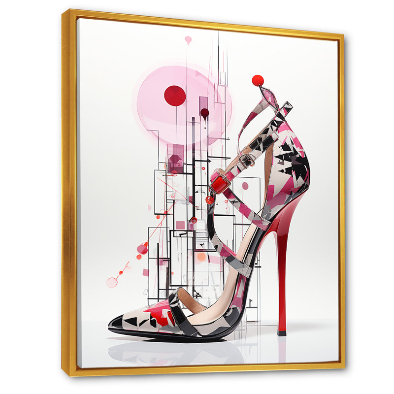 Angure Pink High Heels Allure - Art mural à talons hauts tendance, Cadre flottant doré, H 40 po x l 30 po x P 1,5 po