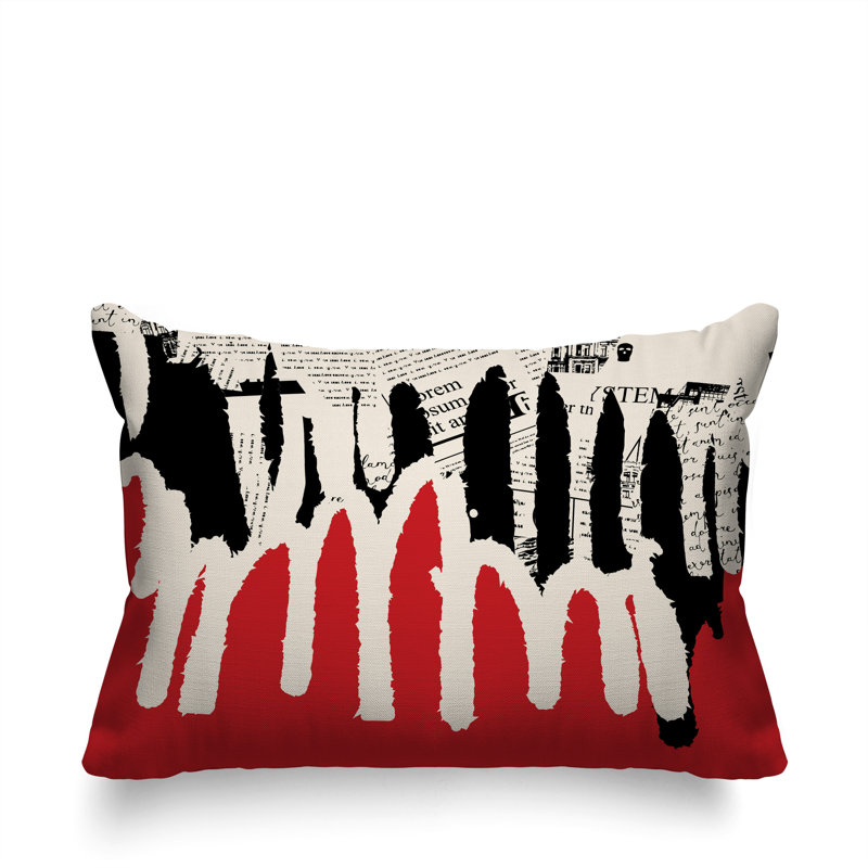 Oreiller rectangulaire réversible intérieur / extérieur Kisha, Rouge / noir / blanc cassé, H 14 po x l 20 po