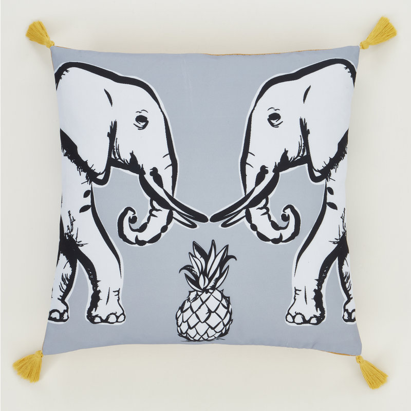 Tembo Elephant Tassel Scatter Cushion with Filling, Ochre