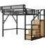Lit mezzanine noir en métal pleine grandeur avec escalier et rangement, idéal pour les petites chambres, 54,3 tablettes de rangement sous le bas, adolescents, barrière de sécurité supérieure 11,3-129983001