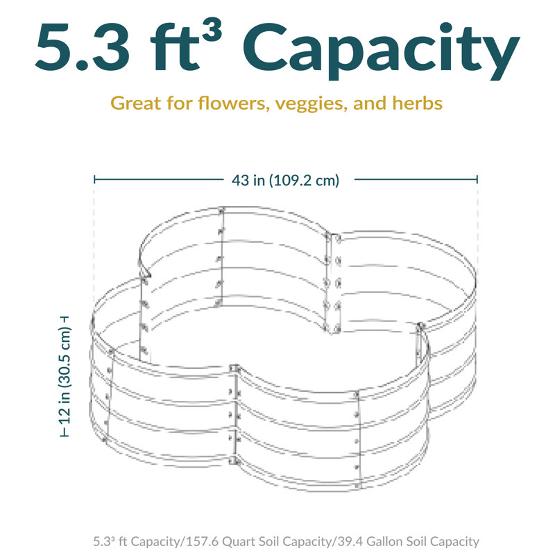 Silver Galvanized Steel 4-Leaf Clover Raised Garden Bed