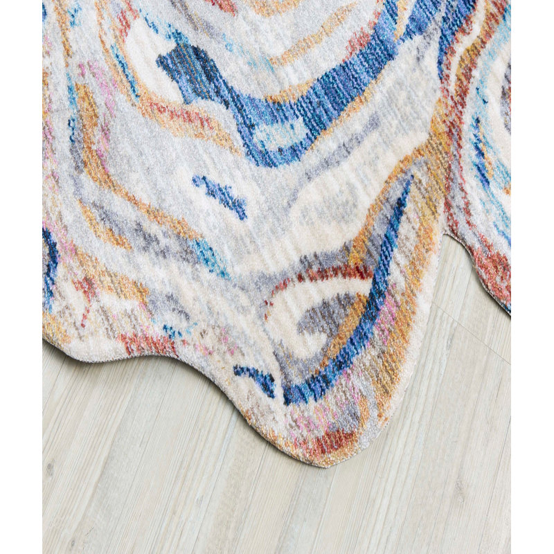 Tapis bleu / brun / gris en polyester 5 pi 3 po x 7 pi 3 po Novelty