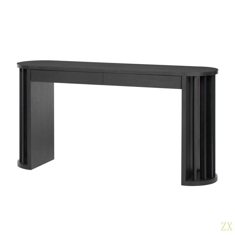59-Inch Long Console Table, Veneer Sofa Table,Curved And Straight Line Design,Behind The Couch, Farmhouse Entryway Table For Entrance, Hallway, Living Room