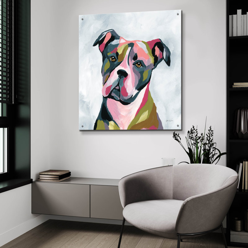 Art mural en verre épique «Pitbull abstrait» par Yvette St. Amant, H 36 po x l 36 po x P 0,2 po